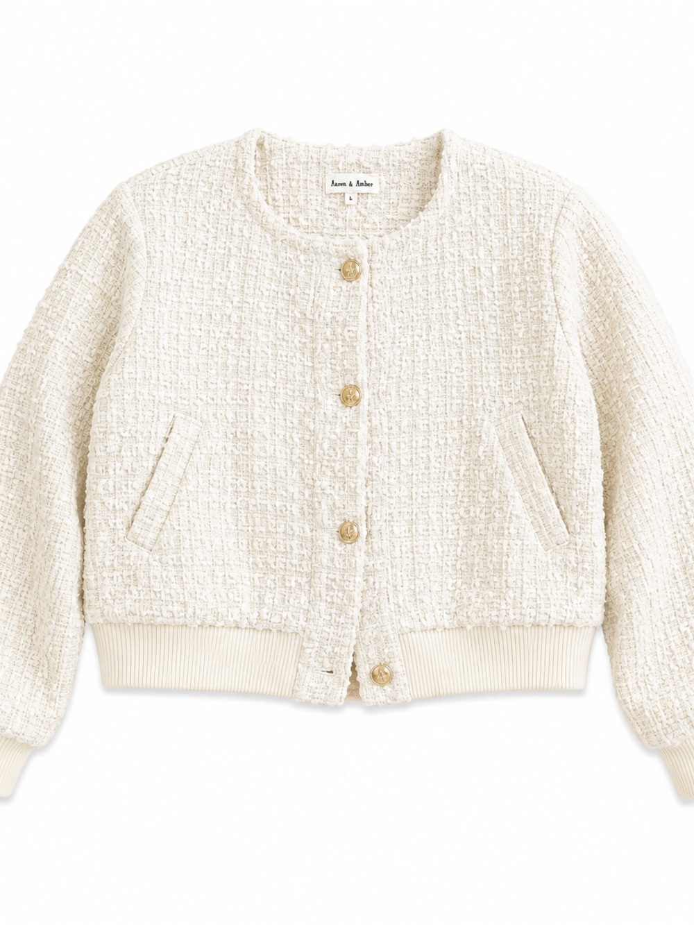 Avenue & Amber Cream Tweed Bomber Jacket